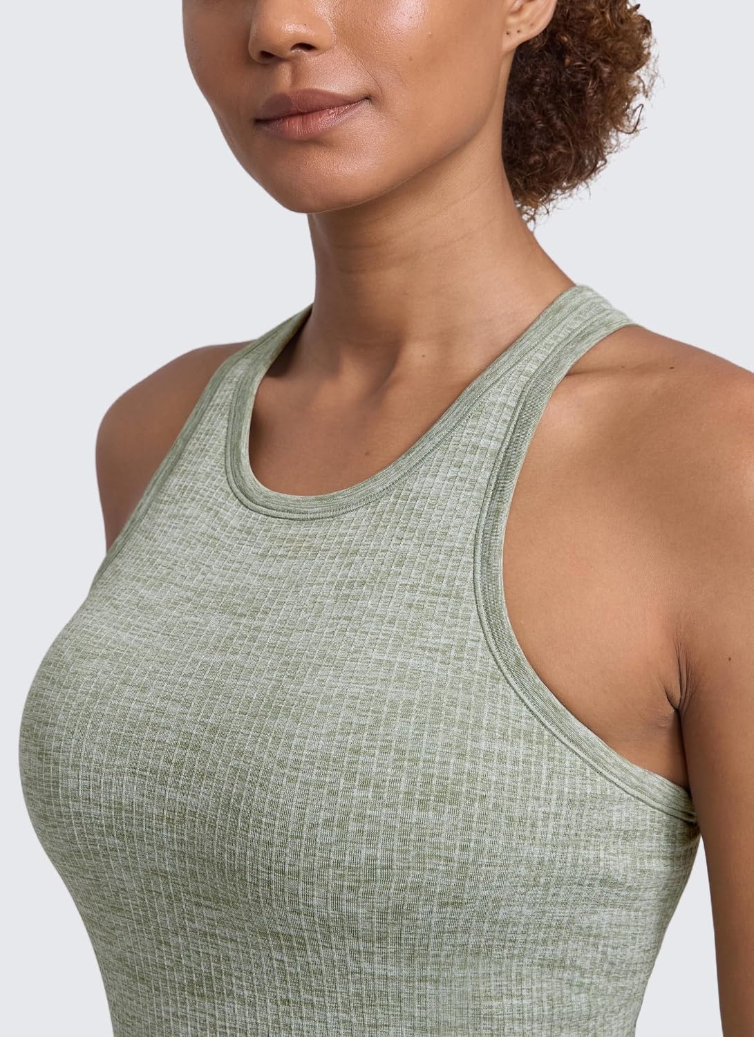 image:imageCRZ YOGA Seamless Ribbed High Neck Tank Top for Women Sleeveless Crop Yoga Workout Shirt with Built in BraDark Green