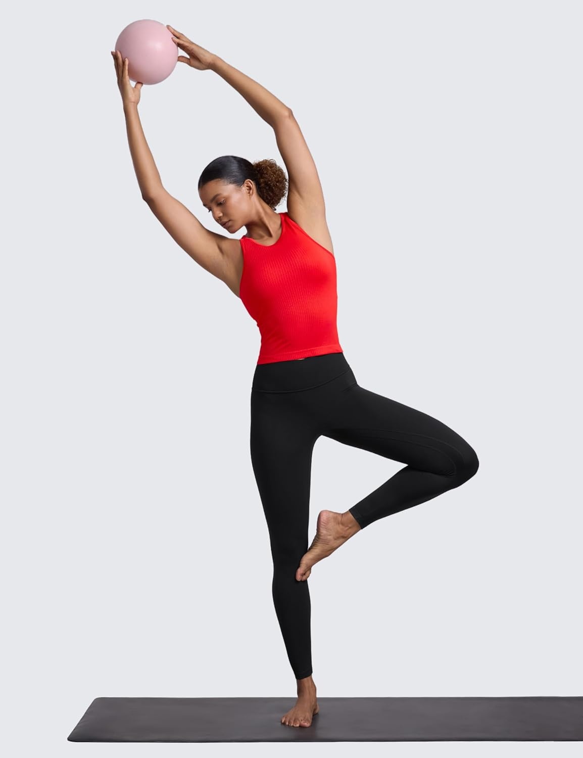 image:imageCRZ YOGA Seamless Ribbed High Neck Tank Top for Women Sleeveless Crop Yoga Workout Shirt with Built in BraDeep Red