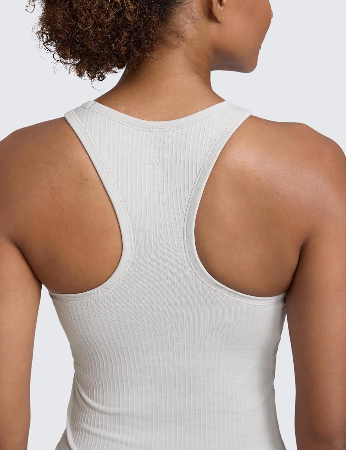 image:imageCRZ YOGA Seamless Ribbed High Neck Tank Top for Women Sleeveless Crop Yoga Workout Shirt with Built in BraLight Grey
