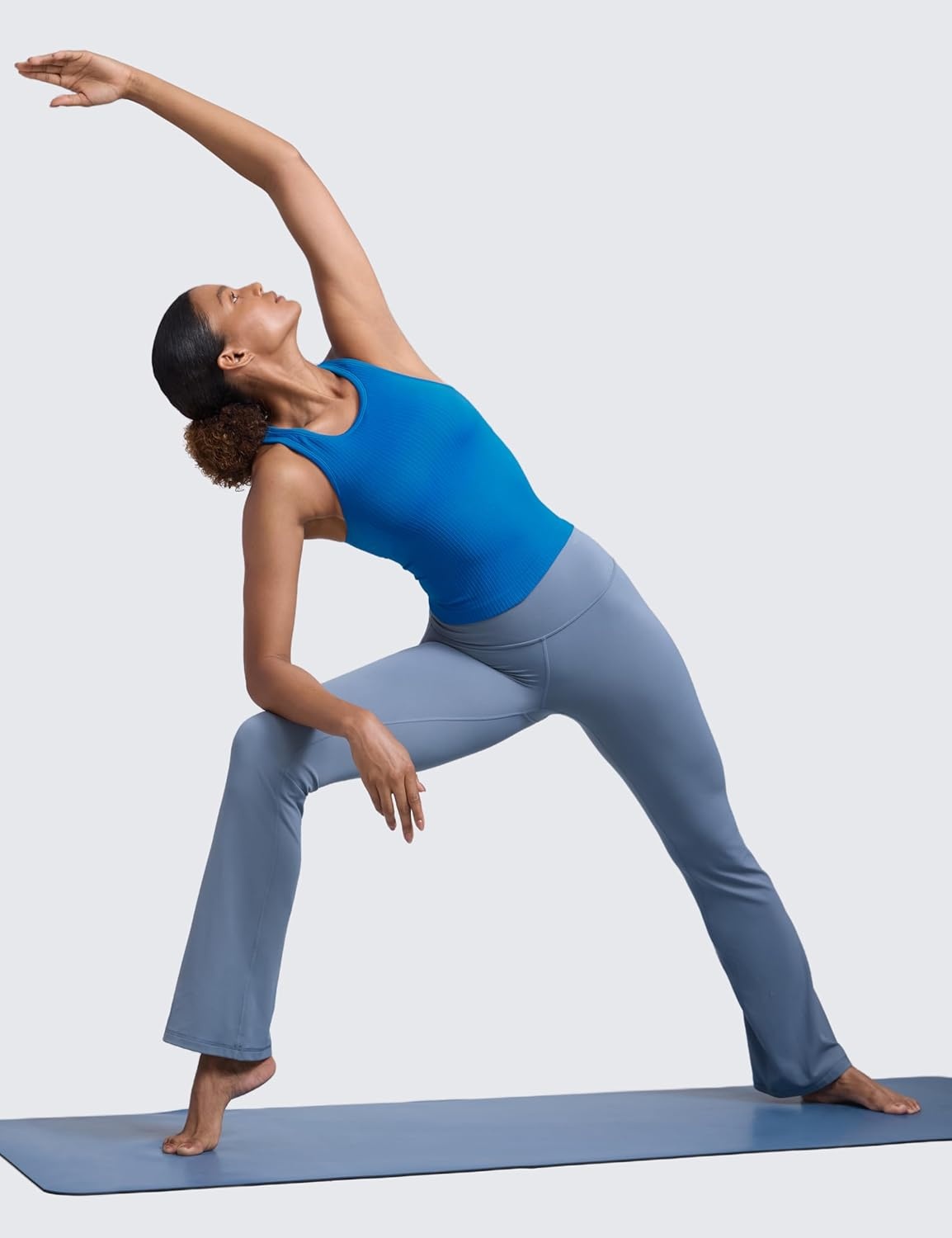 image:imageCRZ YOGA Seamless Ribbed High Neck Tank Top for Women Sleeveless Crop Yoga Workout Shirt with Built in BraSparkle Blue