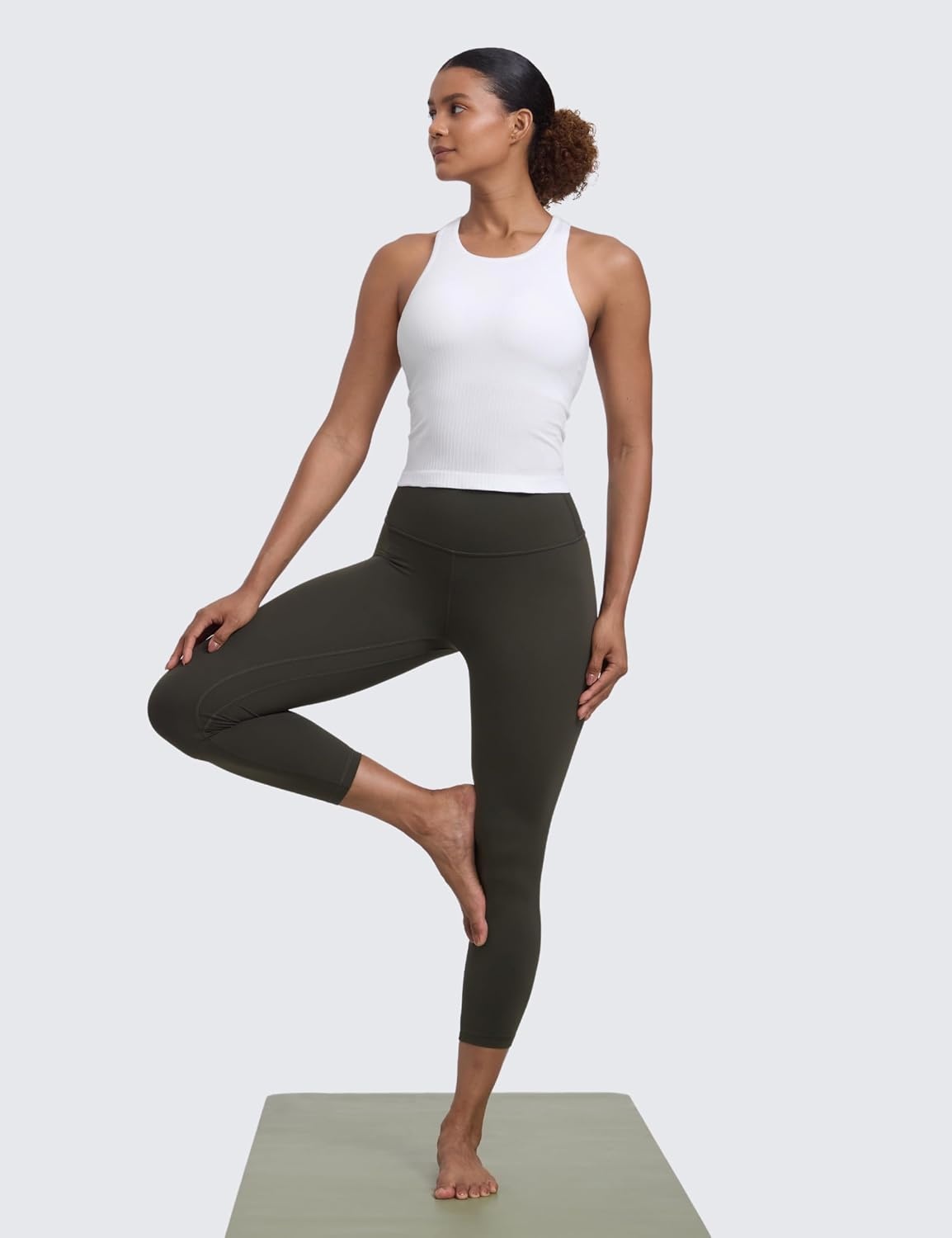 image:imageCRZ YOGA Seamless Ribbed High Neck Tank Top for Women Sleeveless Crop Yoga Workout Shirt with Built in BraWhite