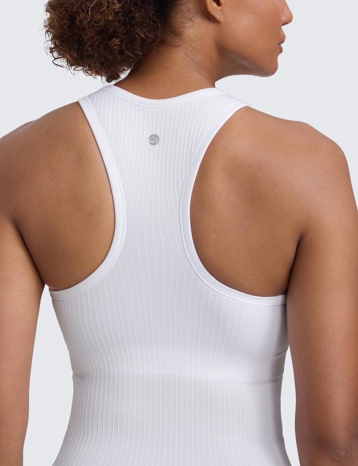 image:imageCRZ YOGA Seamless Ribbed High Neck Tank Top for Women Sleeveless Crop Yoga Workout Shirt with Built in BraWhite