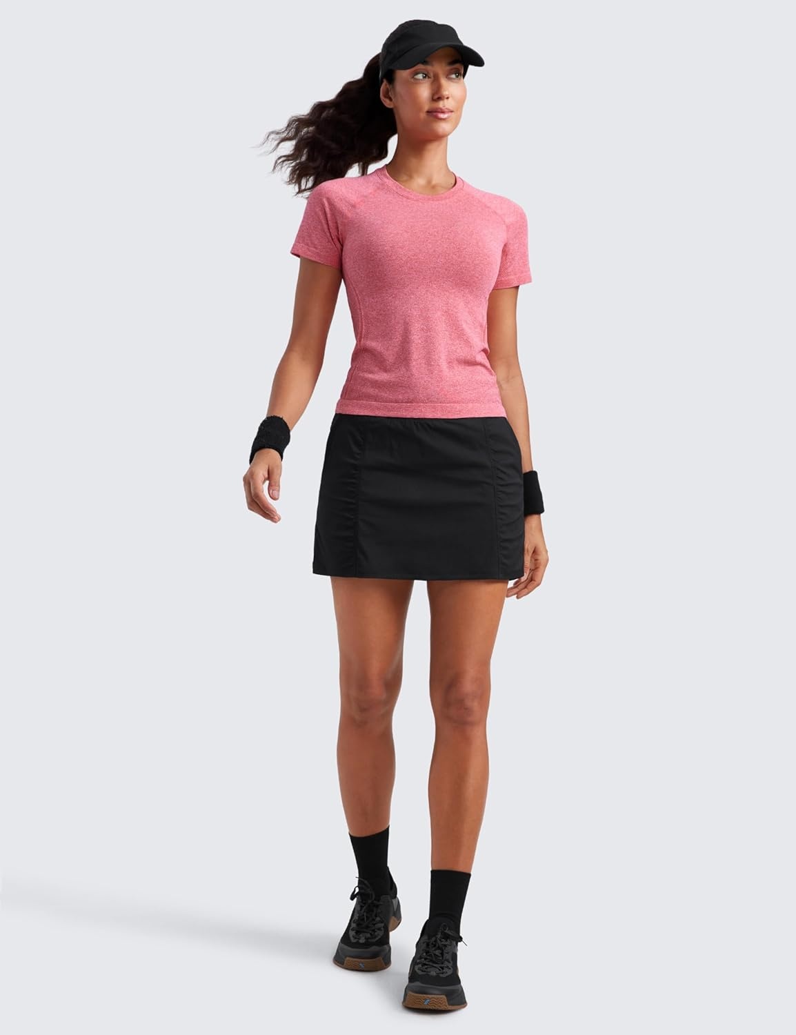 image:imageCRZ YOGA Seamless Workout Tops for Women Waist Length Running Gym Athletic Yoga Short Sleeve Shirts Breathable CrewneckDeep Red Heather