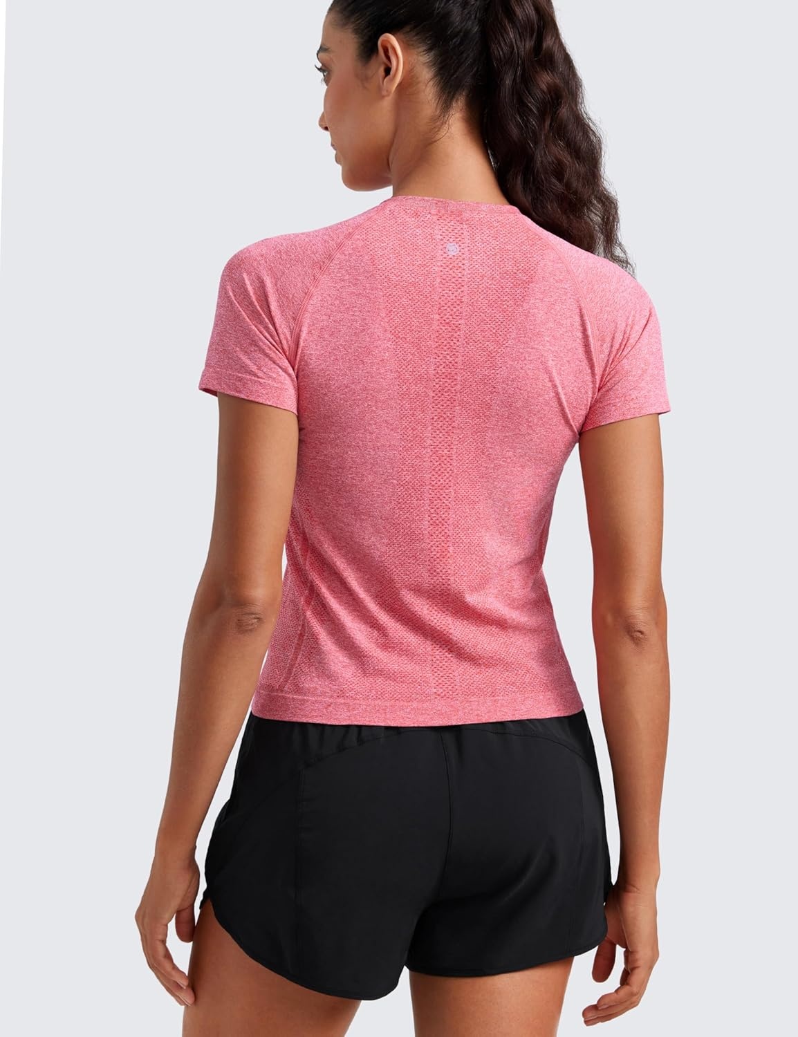 image:imageCRZ YOGA Seamless Workout Tops for Women Waist Length Running Gym Athletic Yoga Short Sleeve Shirts Breathable CrewneckDeep Red Heather