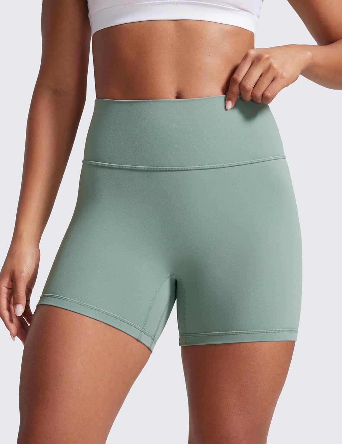 image:imageCRZ YOGA Secretsculpt Butterlift Biker Shorts 4 No Front Seam High Waisted Womens Workout Gym Booty Scrunch ButtCrater Green