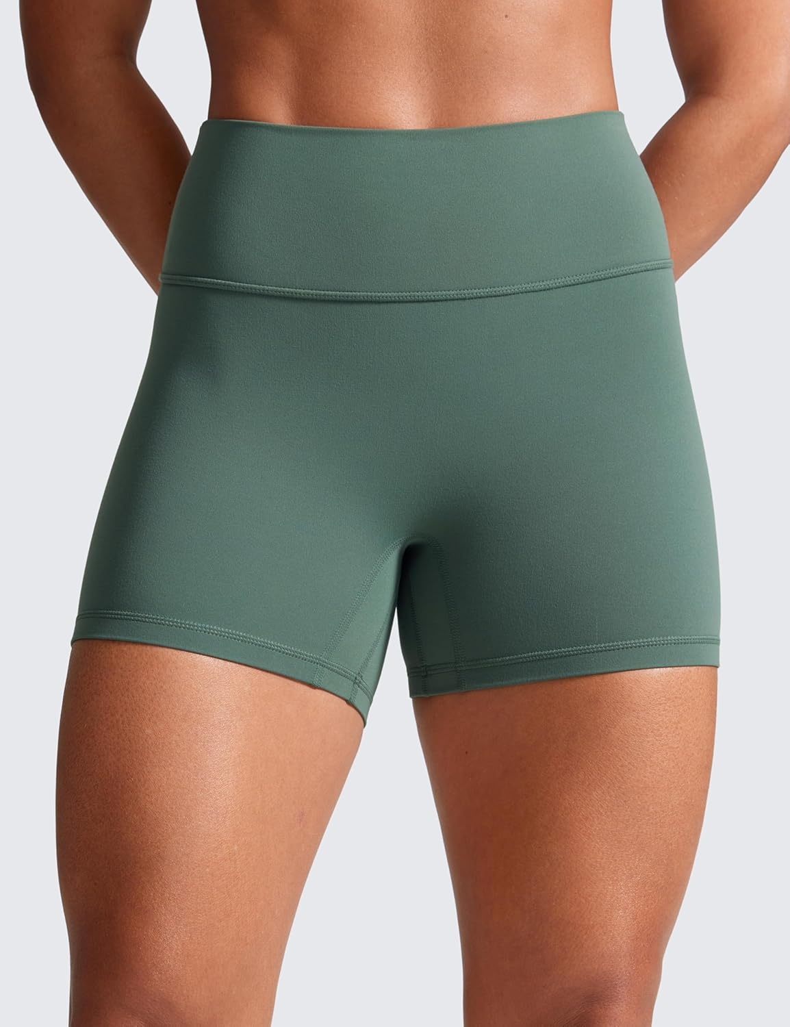 image:imageCRZ YOGA Secretsculpt Butterlift Biker Shorts 4 No Front Seam High Waisted Womens Workout Gym Booty Scrunch ButtDark Forest Green