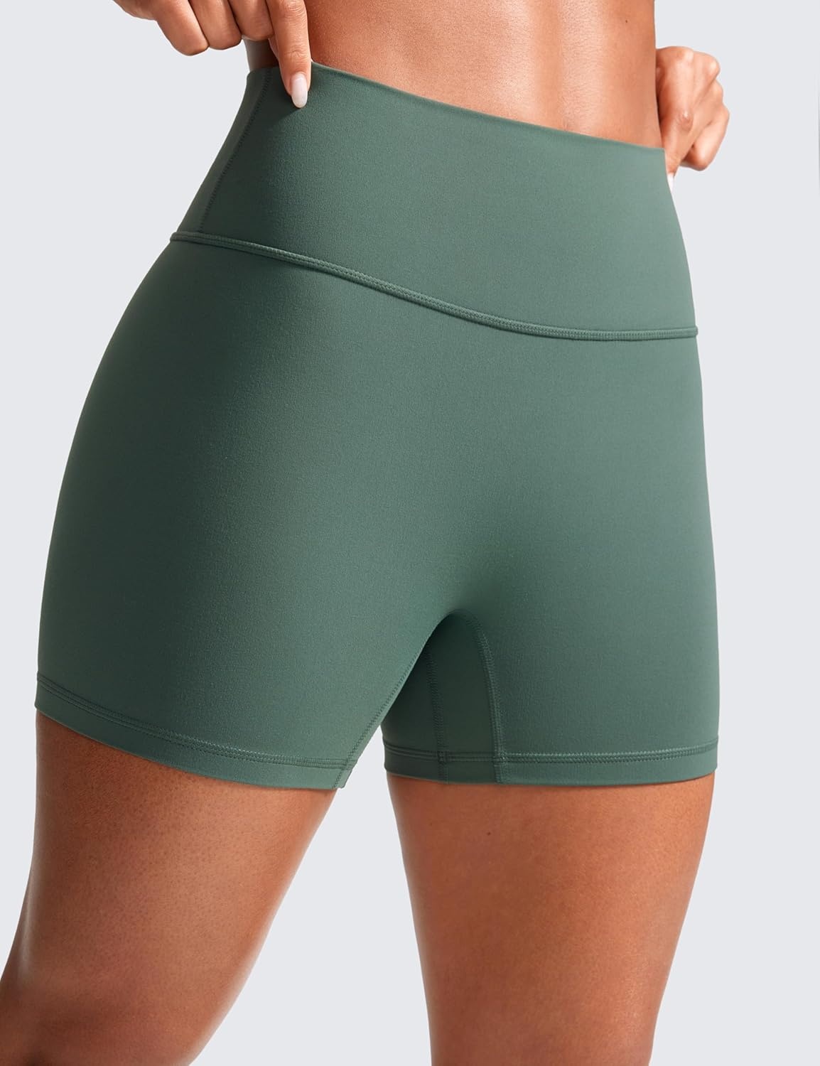 image:imageCRZ YOGA Secretsculpt Butterlift Biker Shorts 4 No Front Seam High Waisted Womens Workout Gym Booty Scrunch ButtDark Forest Green