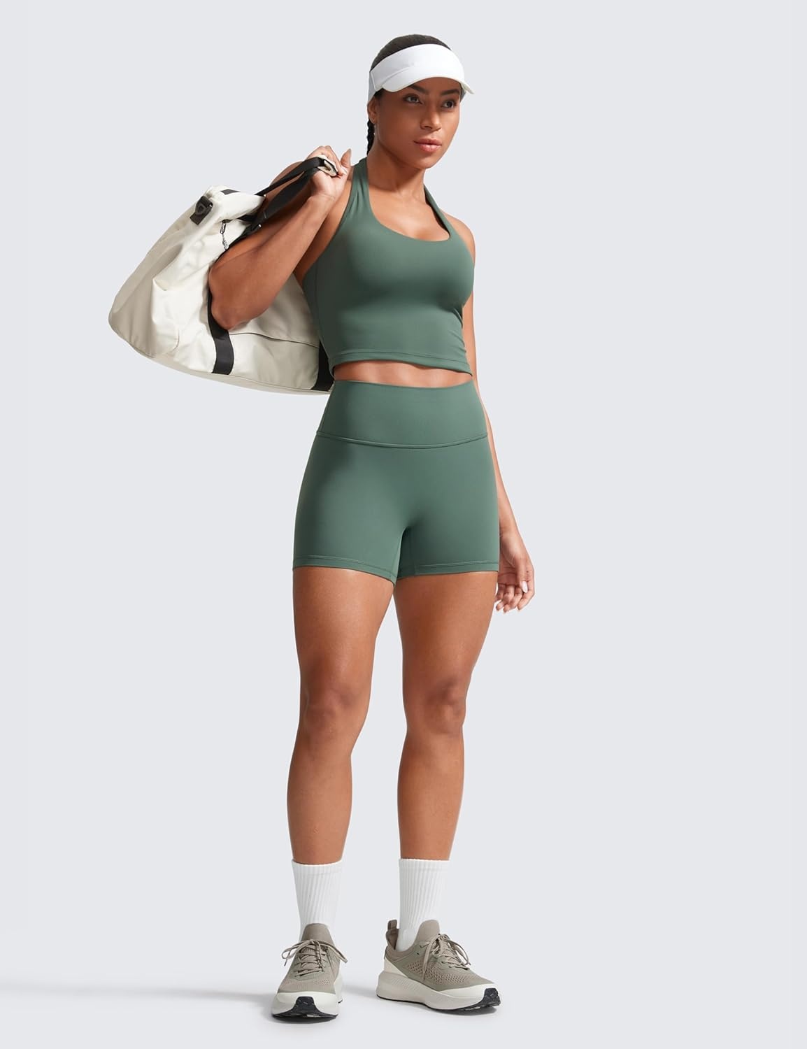 image:imageCRZ YOGA Secretsculpt Butterlift Biker Shorts 4 No Front Seam High Waisted Womens Workout Gym Booty Scrunch ButtDark Forest Green