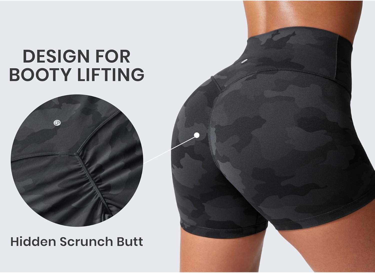 image:imageCRZ YOGA Secretsculpt Butterlift Biker Shorts 4 No Front Seam High Waisted Womens Workout Gym Booty Scrunch ButtDark Grey Camouflage 2