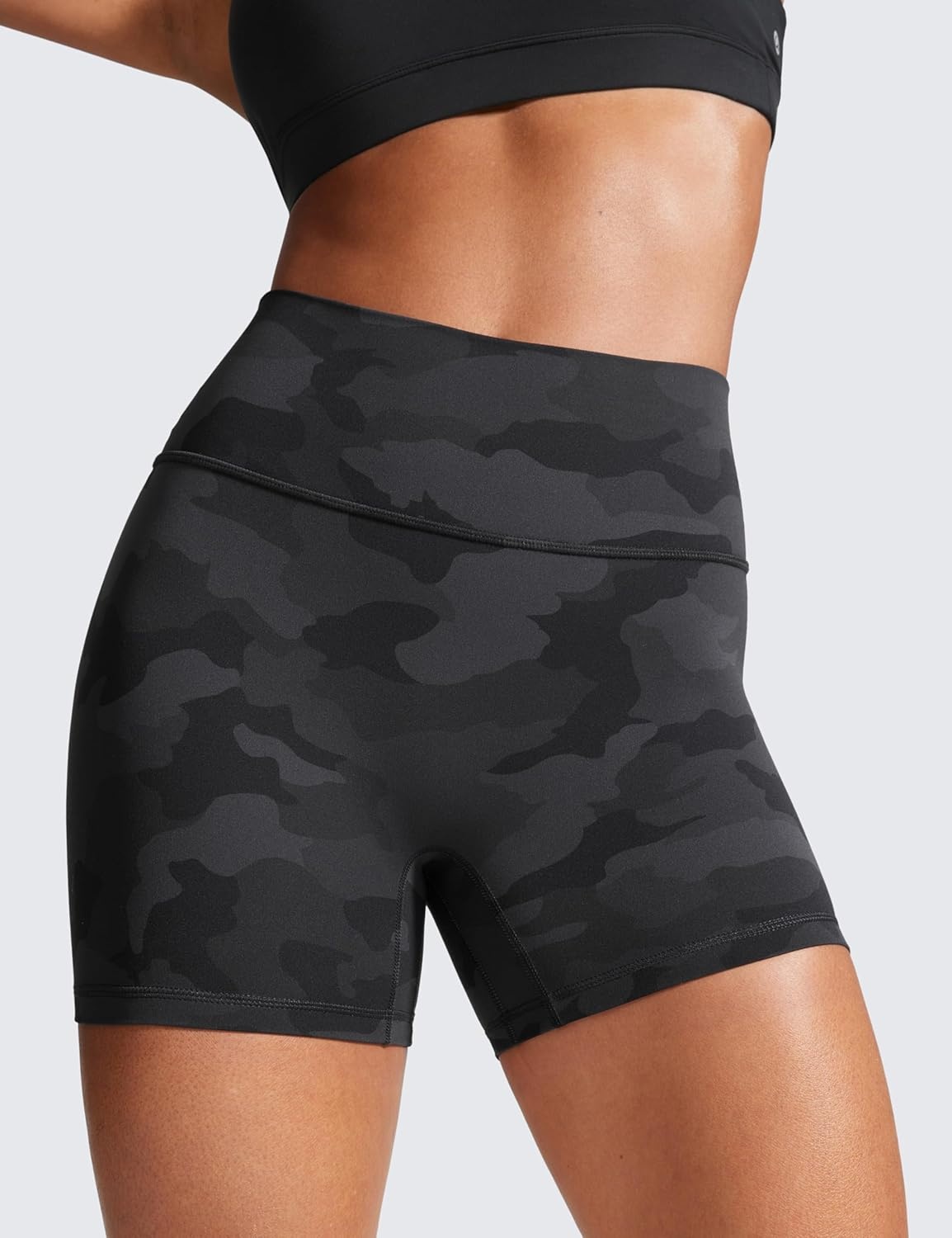 image:imageCRZ YOGA Secretsculpt Butterlift Biker Shorts 4 No Front Seam High Waisted Womens Workout Gym Booty Scrunch ButtDark Grey Camouflage 2