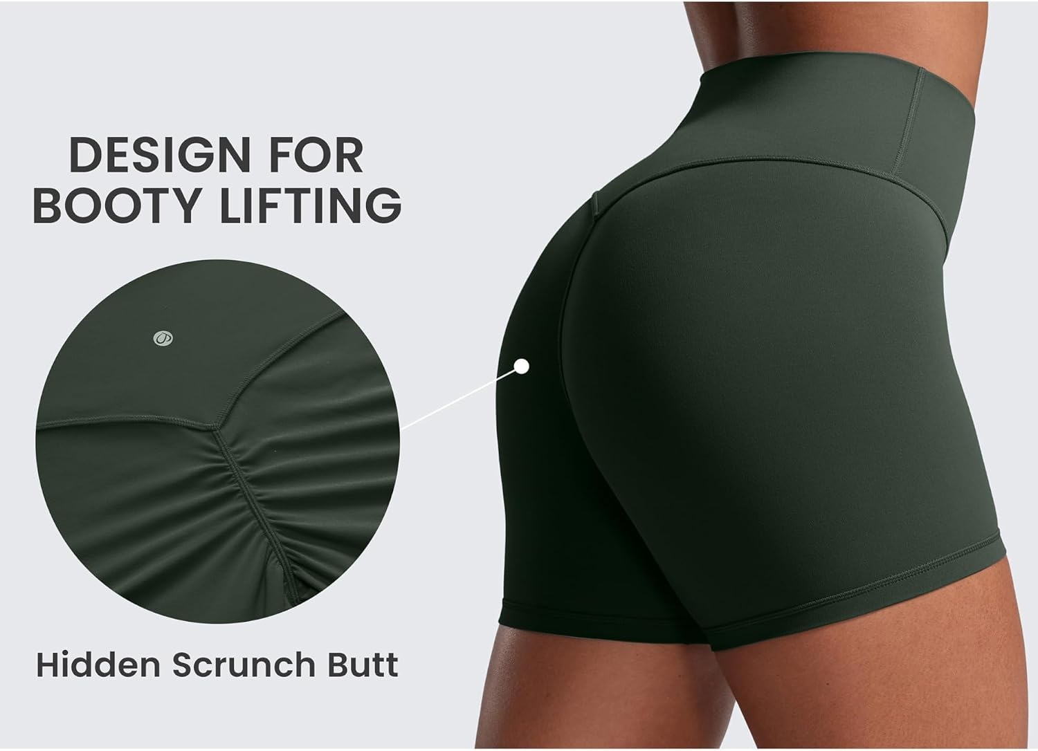 image:imageCRZ YOGA Secretsculpt Butterlift Biker Shorts 4 No Front Seam High Waisted Womens Workout Gym Booty Scrunch ButtLegend Green