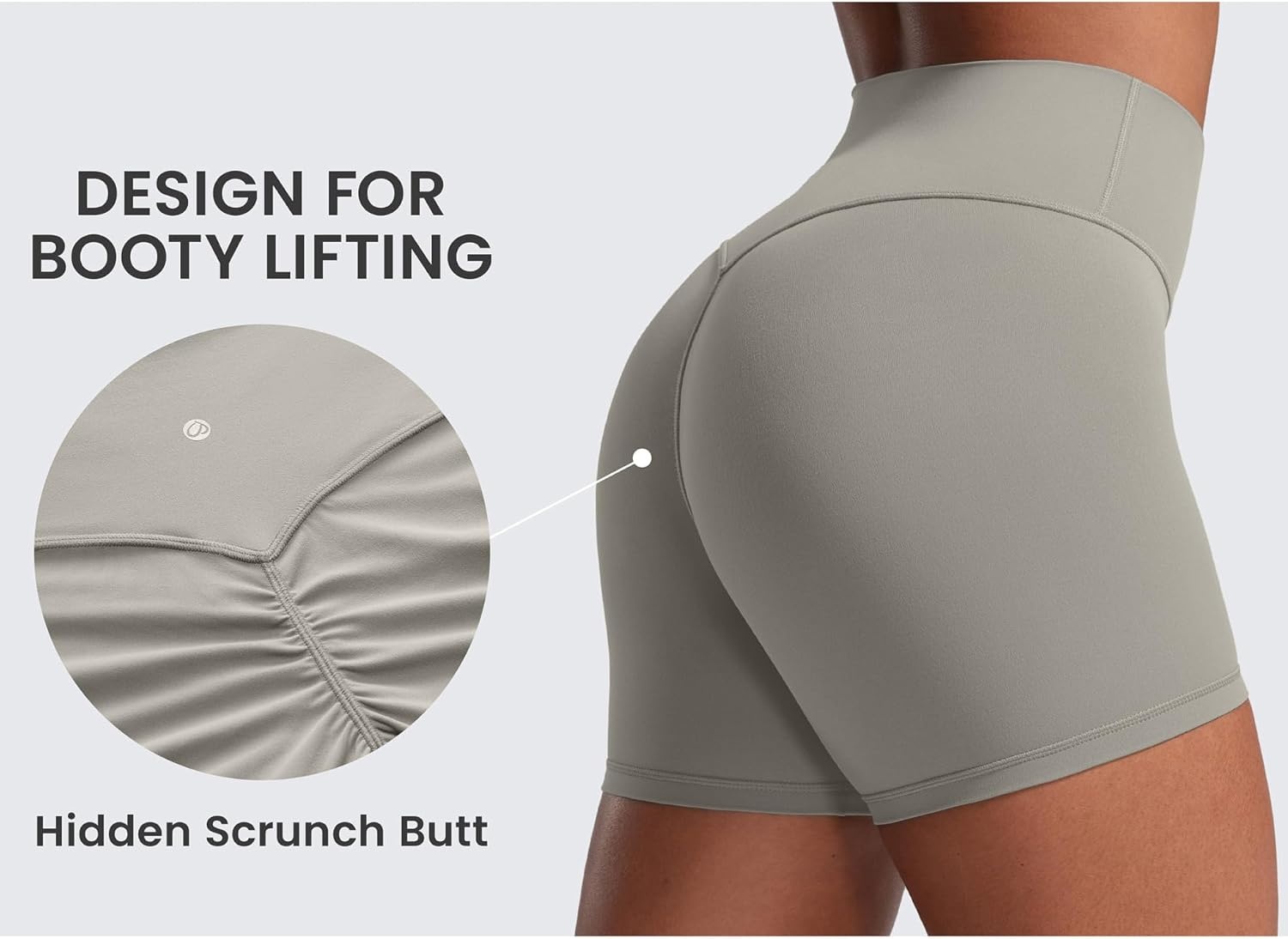 image:imageCRZ YOGA Secretsculpt Butterlift Biker Shorts 4 No Front Seam High Waisted Womens Workout Gym Booty Scrunch ButtRock Grey