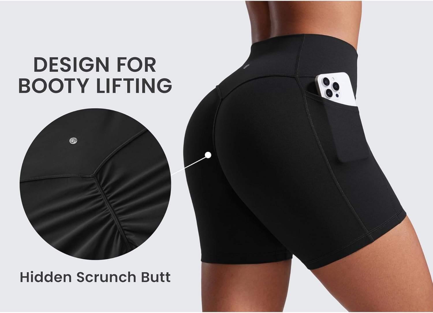 image:imageCRZ YOGA Secretsculpt Butterlift Biker Shorts Pockets 5 No Front Seam Womens High Waist Workout Booty Scrunch ButtBlack