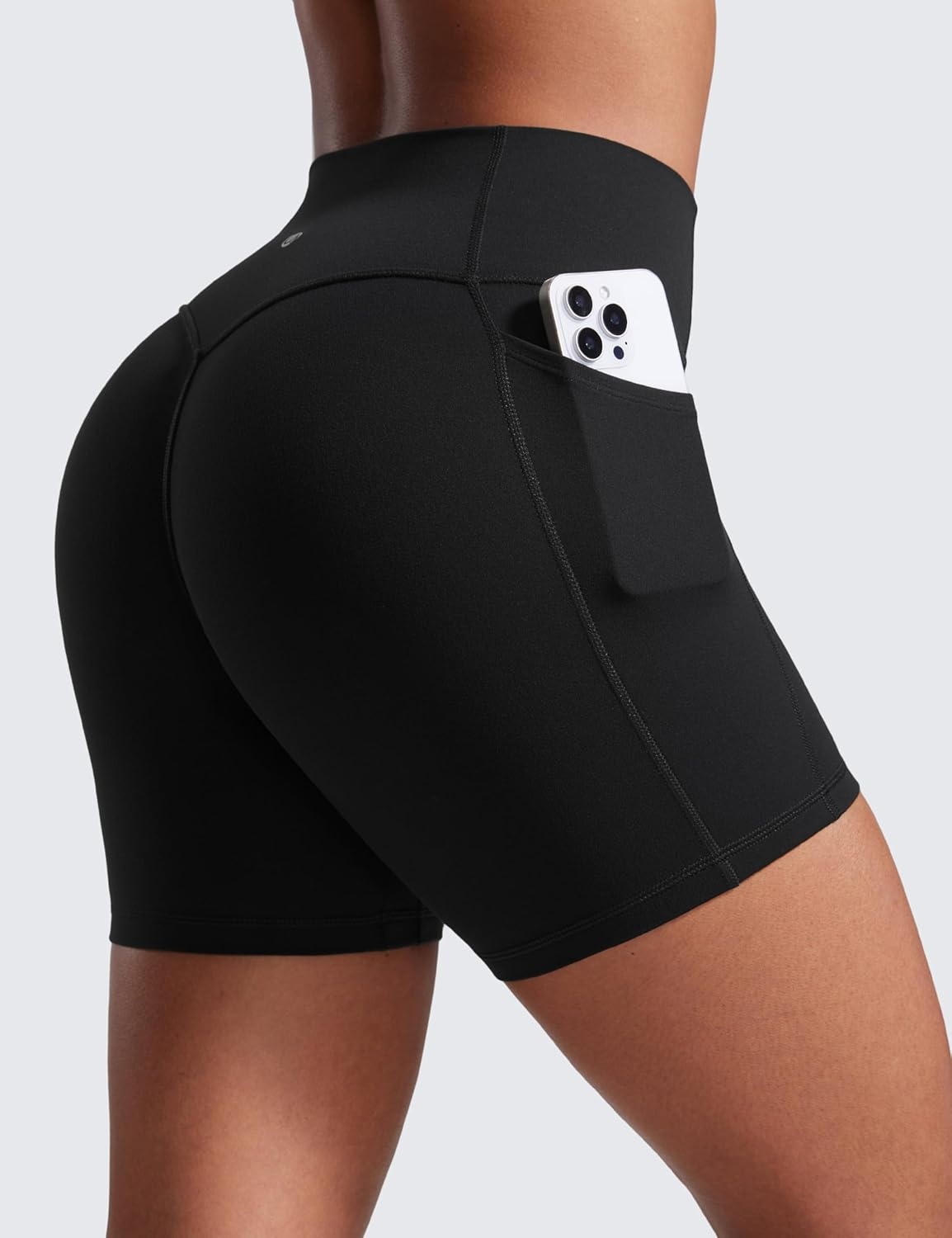 image:imageCRZ YOGA Secretsculpt Butterlift Biker Shorts Pockets 5 No Front Seam Womens High Waist Workout Booty Scrunch ButtBlack