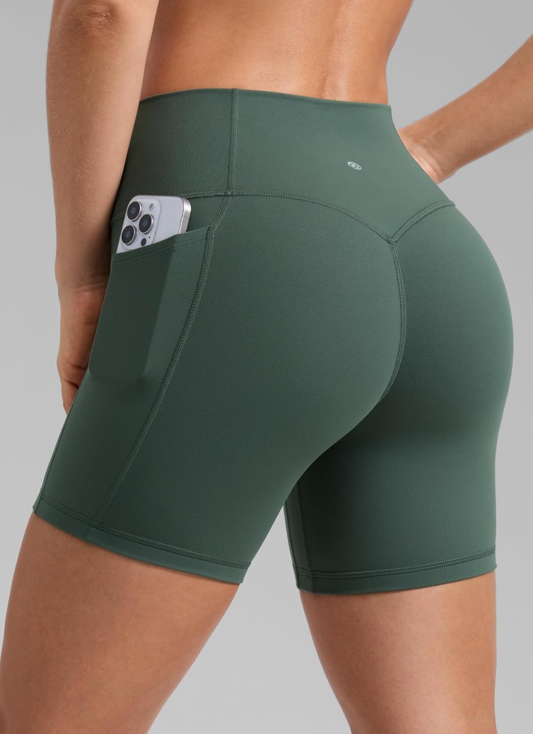 image:imageCRZ YOGA Secretsculpt Butterlift Biker Shorts Pockets 5 No Front Seam Womens High Waist Workout Booty Scrunch ButtDark Forest Green