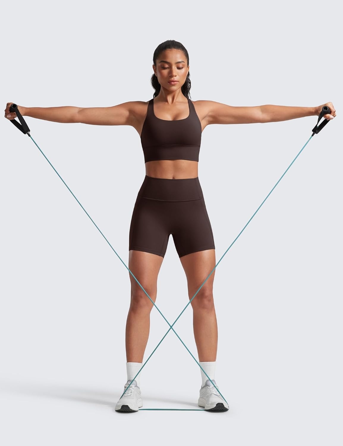 image:imageCRZ YOGA Secretsculpt Butterlift Biker Shorts Pockets 5 No Front Seam Womens High Waist Workout Booty Scrunch ButtHot Fudge Brown