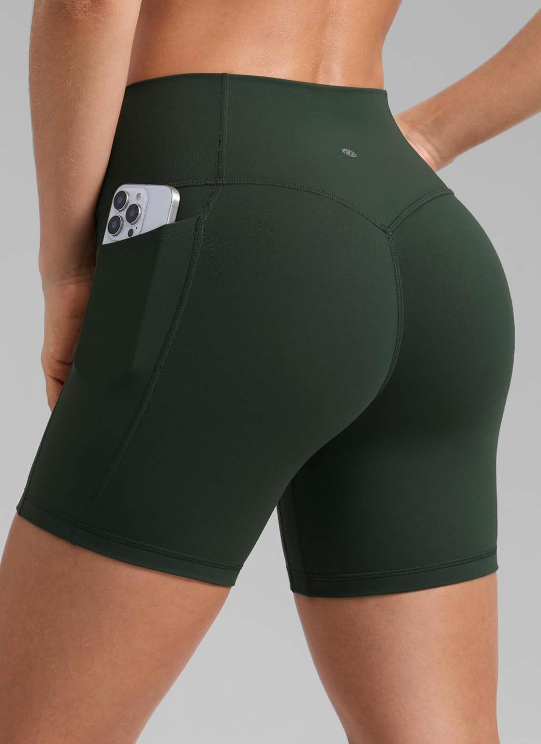 image:imageCRZ YOGA Secretsculpt Butterlift Biker Shorts Pockets 5 No Front Seam Womens High Waist Workout Booty Scrunch ButtLegend Green