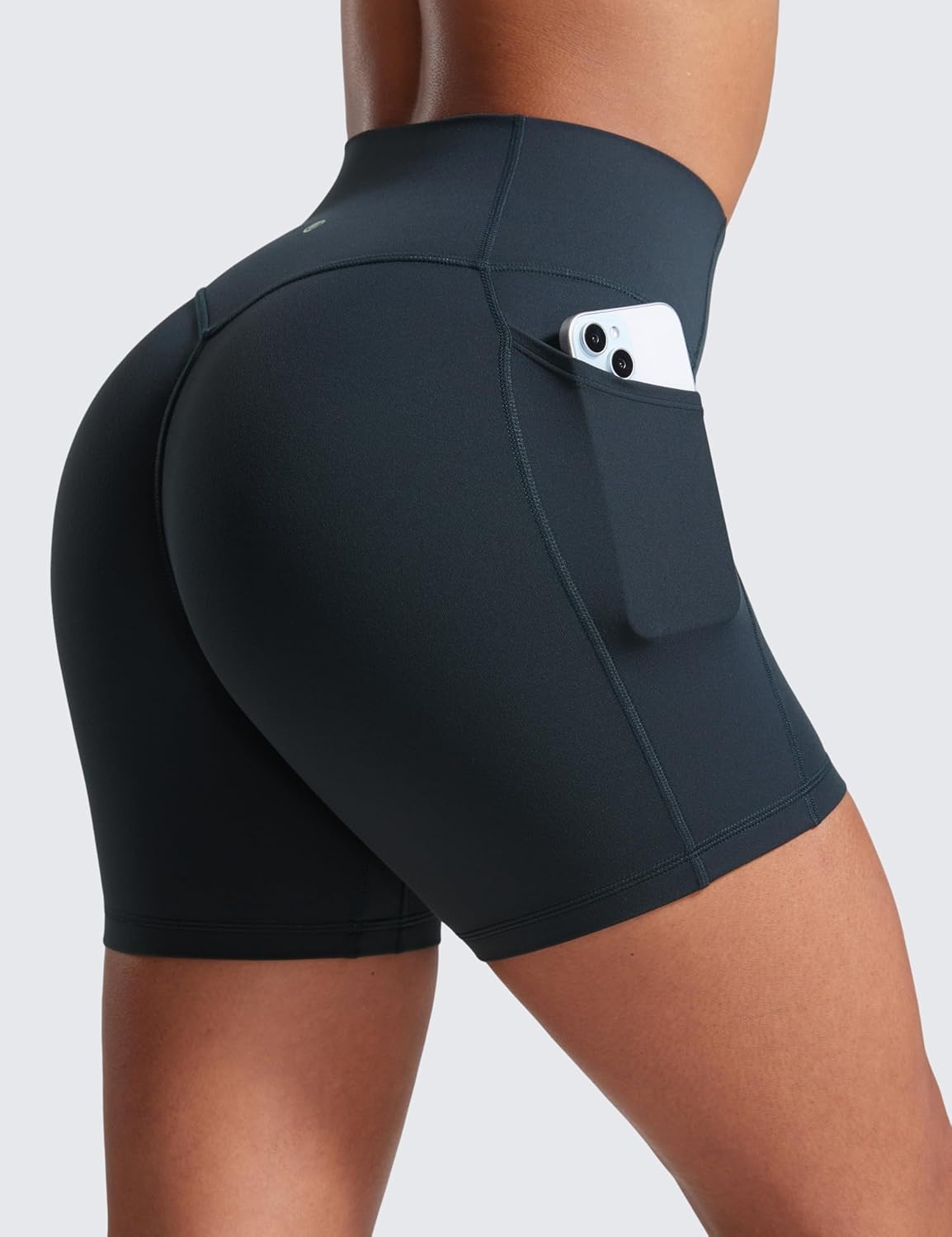 image:imageCRZ YOGA Secretsculpt Butterlift Biker Shorts Pockets 5 No Front Seam Womens High Waist Workout Booty Scrunch ButtTrue Navy