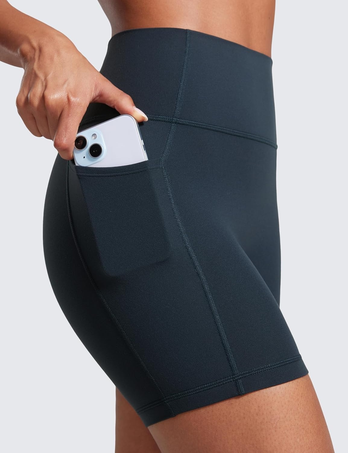 image:imageCRZ YOGA Secretsculpt Butterlift Biker Shorts Pockets 5 No Front Seam Womens High Waist Workout Booty Scrunch ButtTrue Navy