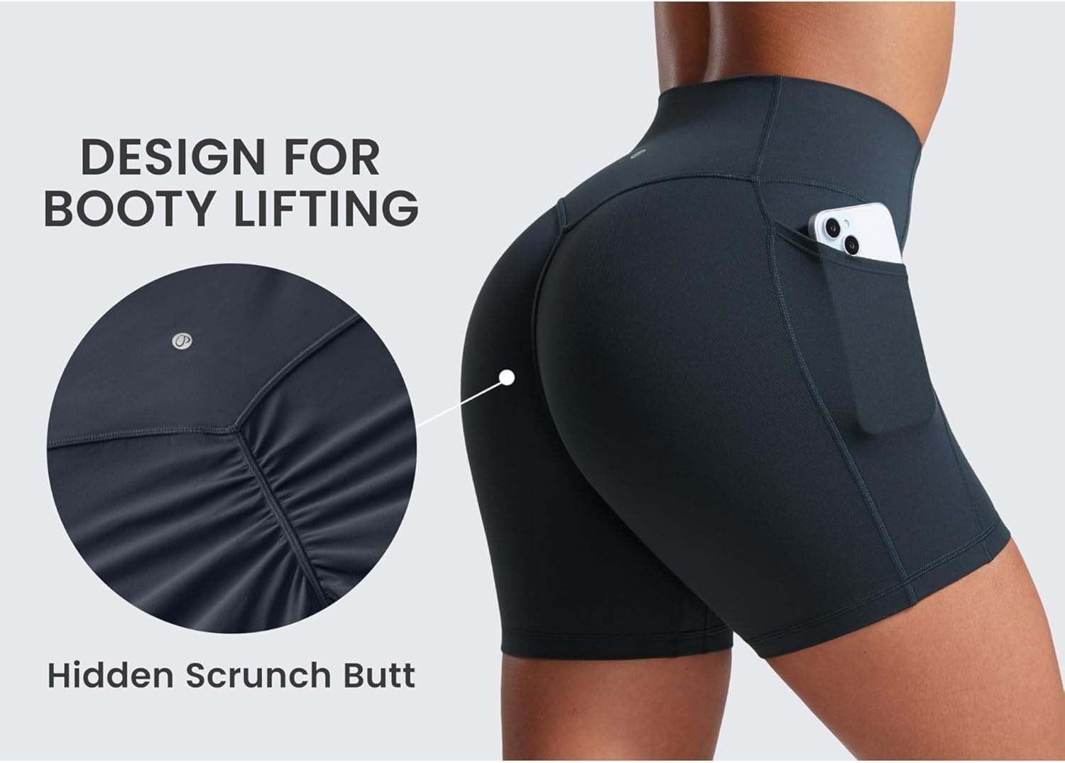 image:imageCRZ YOGA Secretsculpt Butterlift Biker Shorts Pockets 5 No Front Seam Womens High Waist Workout Booty Scrunch ButtTrue Navy