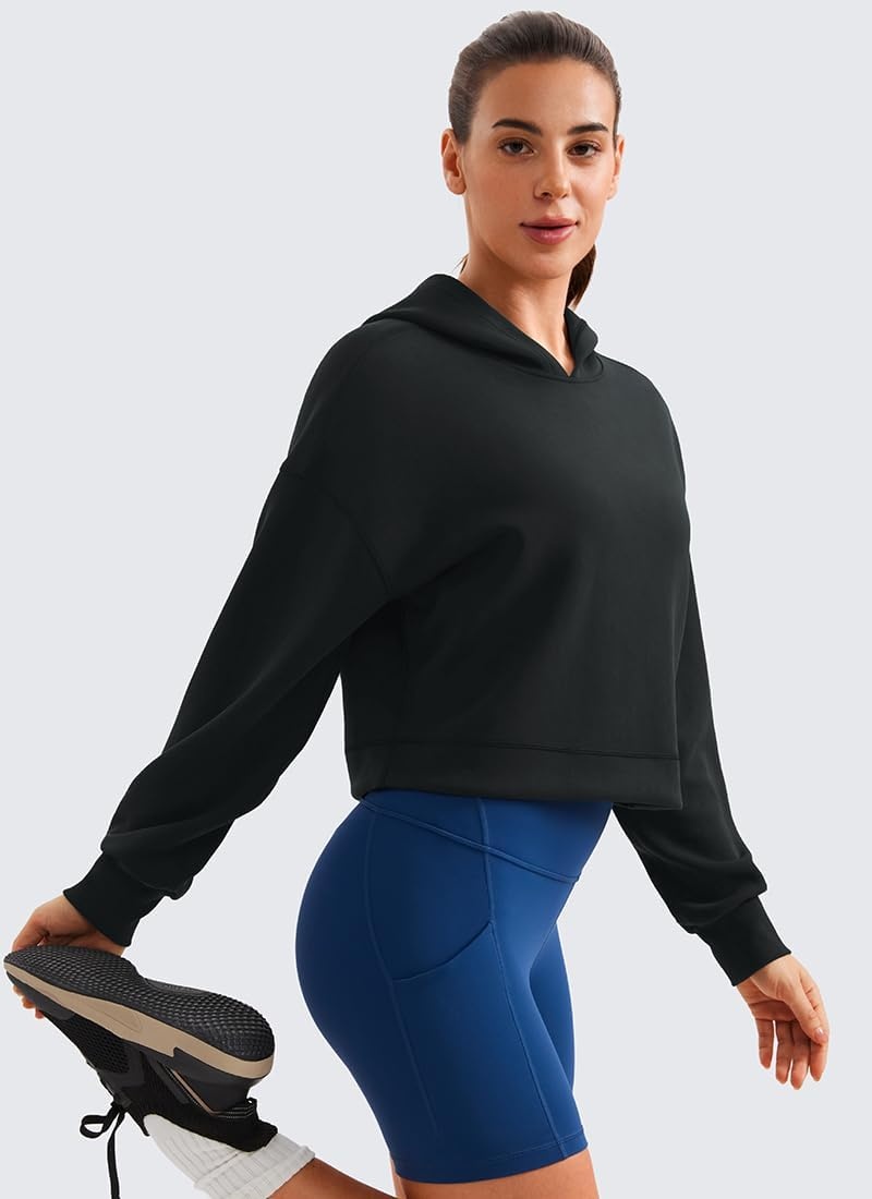 image:imageCRZ YOGA SoftAura Cropped Hoodies for Women Long Sleeve Pullover Basic Workout Casual Hooded SweatshirtsBlack