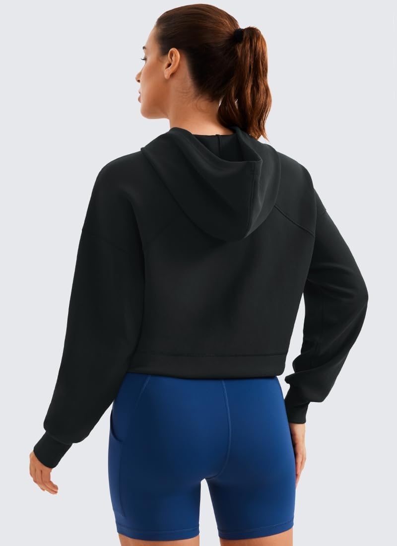 image:imageCRZ YOGA SoftAura Cropped Hoodies for Women Long Sleeve Pullover Basic Workout Casual Hooded SweatshirtsBlack