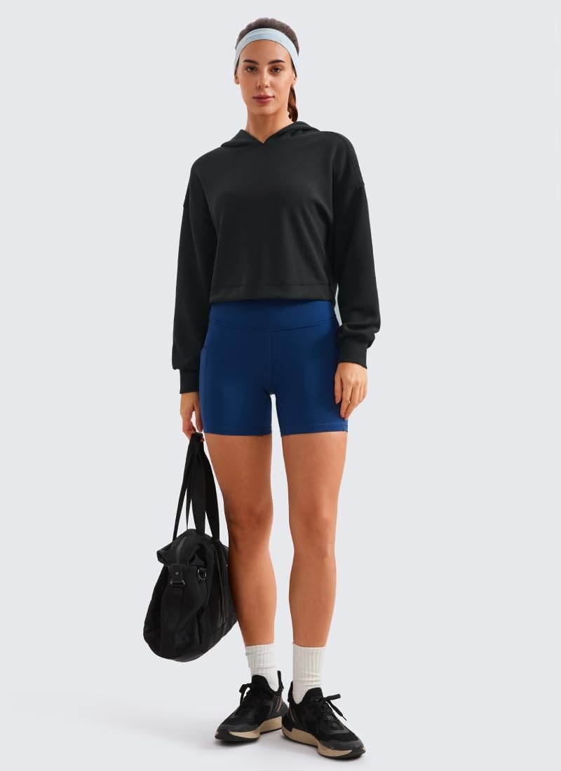 image:imageCRZ YOGA SoftAura Cropped Hoodies for Women Long Sleeve Pullover Basic Workout Casual Hooded SweatshirtsBlack
