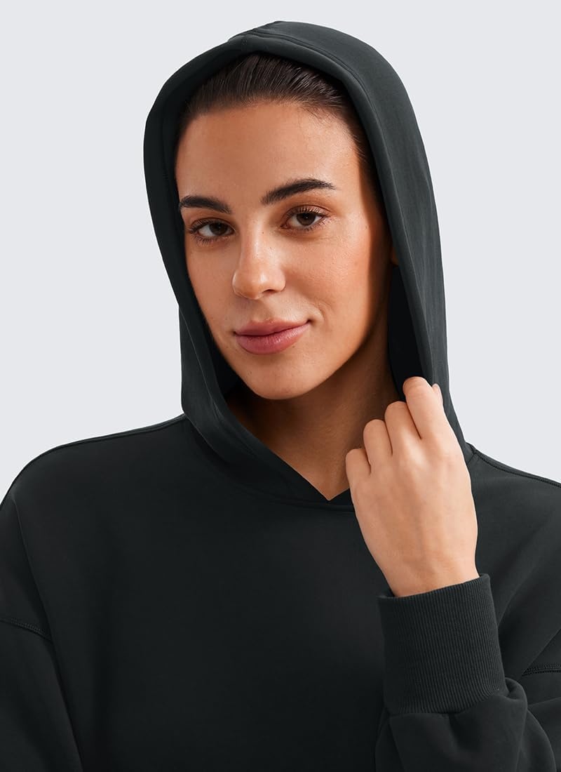 image:imageCRZ YOGA SoftAura Cropped Hoodies for Women Long Sleeve Pullover Basic Workout Casual Hooded SweatshirtsBlack