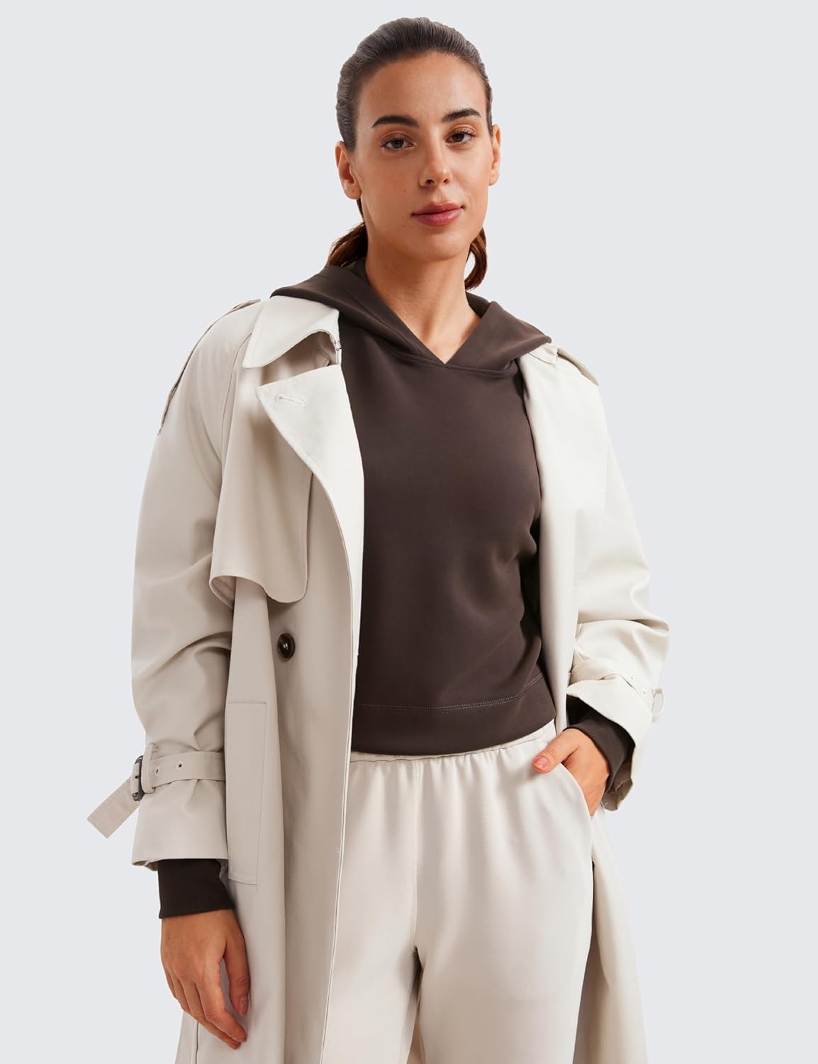 image:imageCRZ YOGA SoftAura Cropped Hoodies for Women Long Sleeve Pullover Basic Workout Casual Hooded SweatshirtsHot Fudge Brown