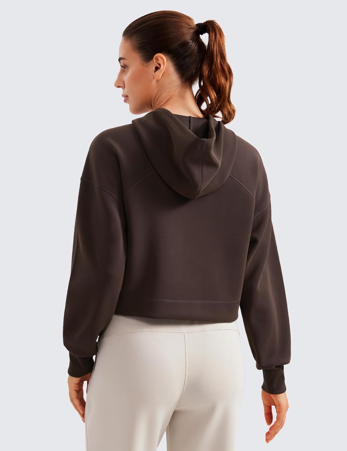 image:imageCRZ YOGA SoftAura Cropped Hoodies for Women Long Sleeve Pullover Basic Workout Casual Hooded SweatshirtsHot Fudge Brown