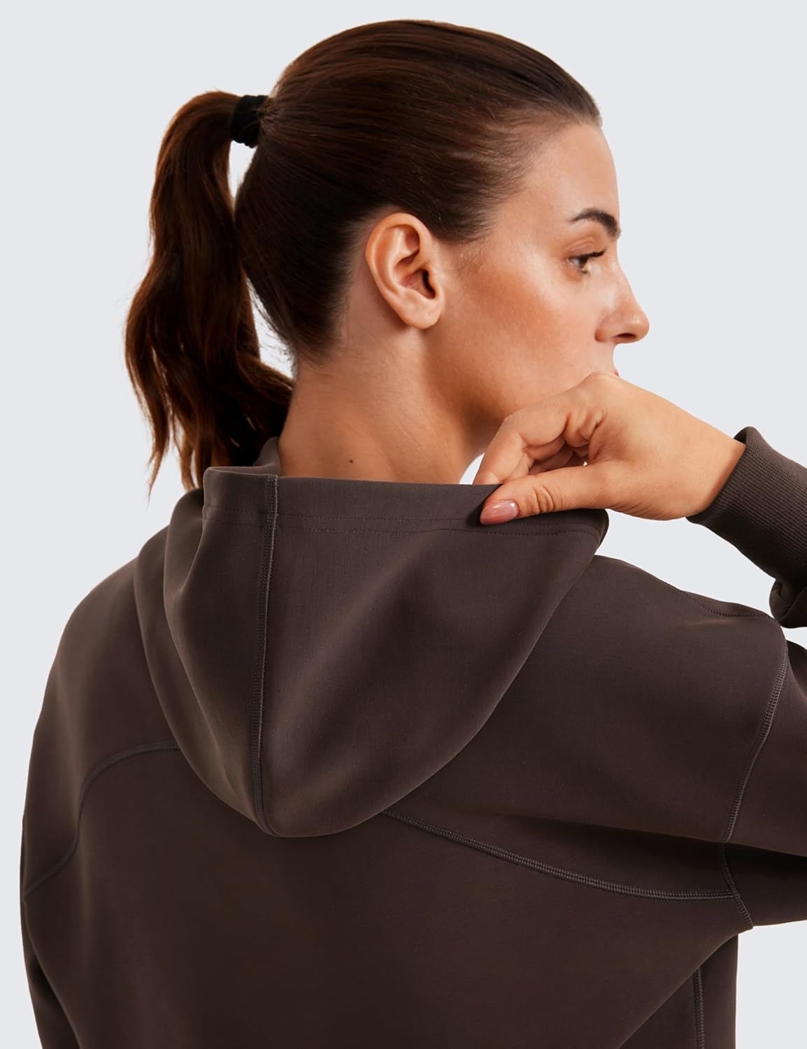 image:imageCRZ YOGA SoftAura Cropped Hoodies for Women Long Sleeve Pullover Basic Workout Casual Hooded SweatshirtsHot Fudge Brown