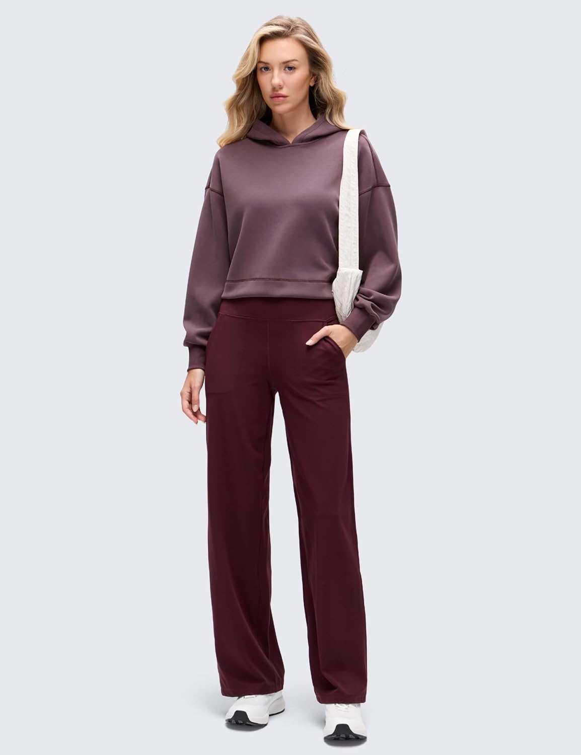 image:imageCRZ YOGA SoftAura Cropped Hoodies for Women Long Sleeve Pullover Basic Workout Casual Hooded SweatshirtsLight Ripe Plum
