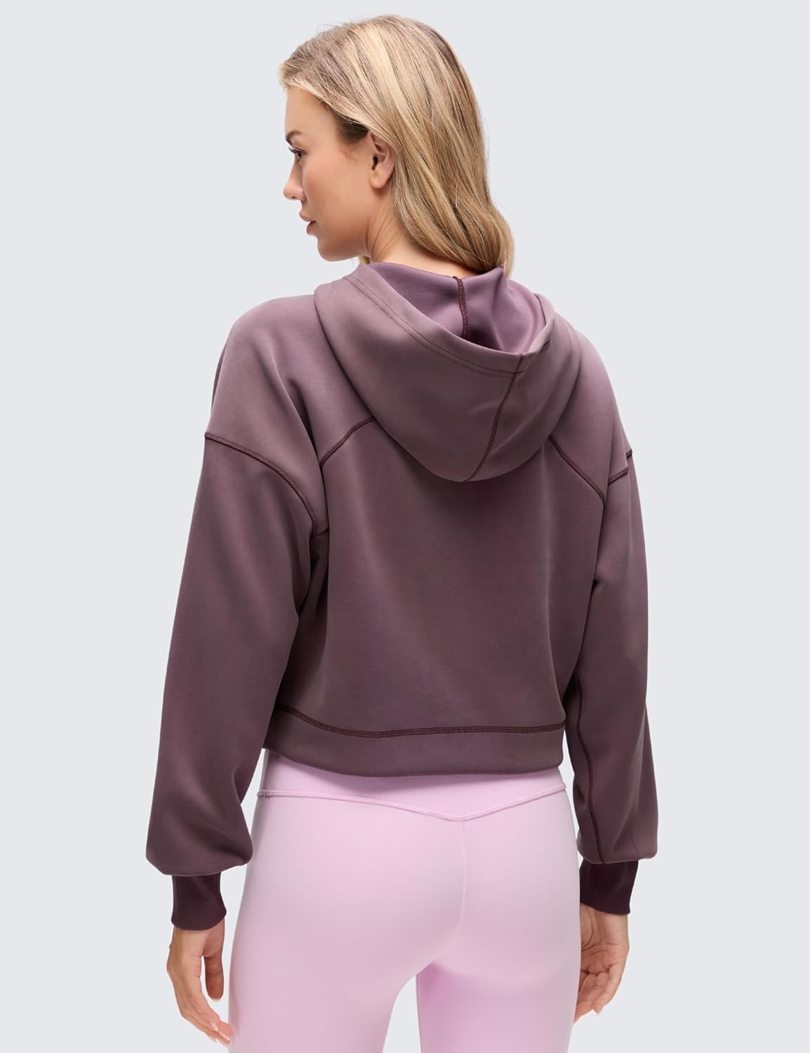 image:imageCRZ YOGA SoftAura Cropped Hoodies for Women Long Sleeve Pullover Basic Workout Casual Hooded SweatshirtsLight Ripe Plum