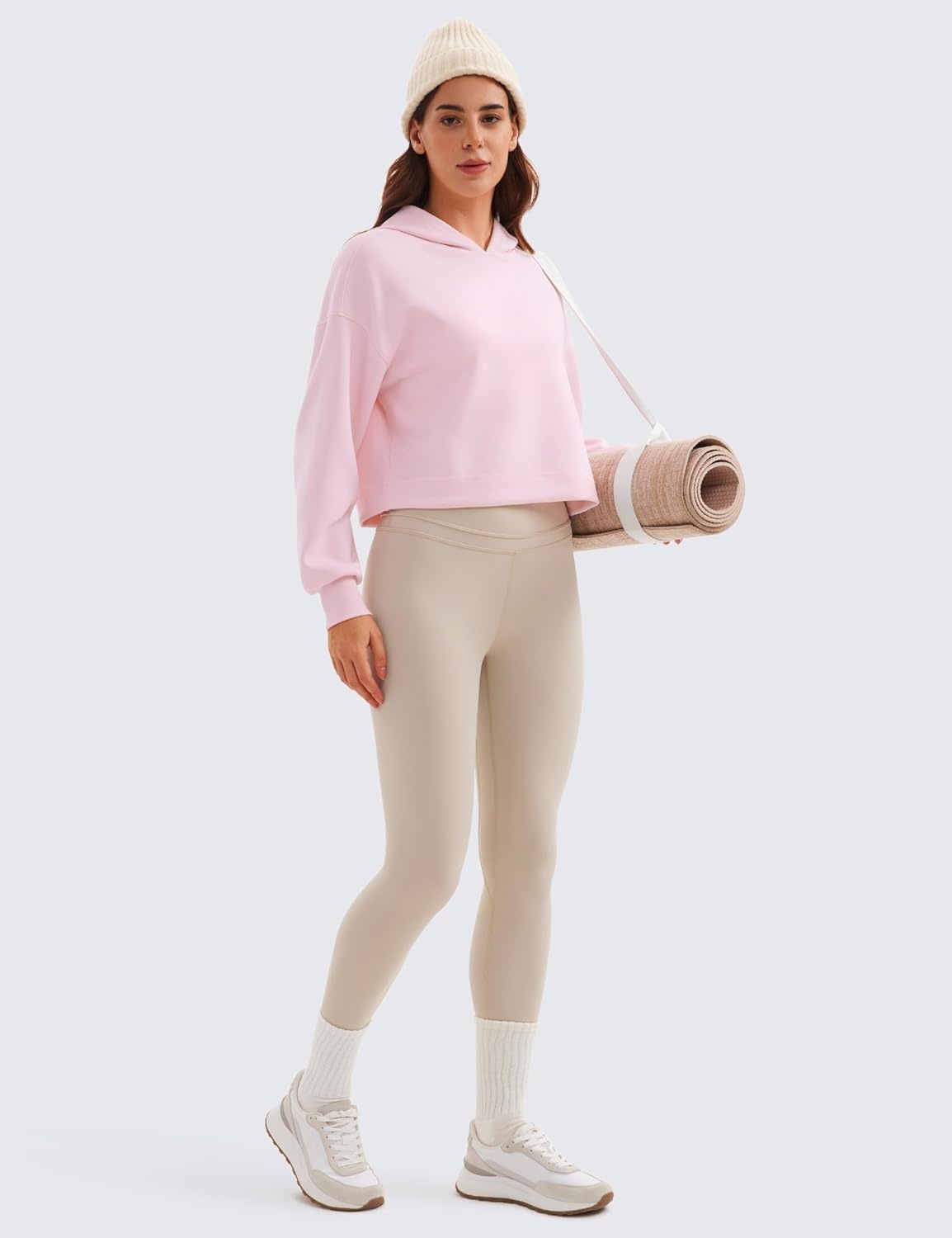 image:imageCRZ YOGA SoftAura Cropped Hoodies for Women Long Sleeve Pullover Basic Workout Casual Hooded SweatshirtsStrawberry Pink