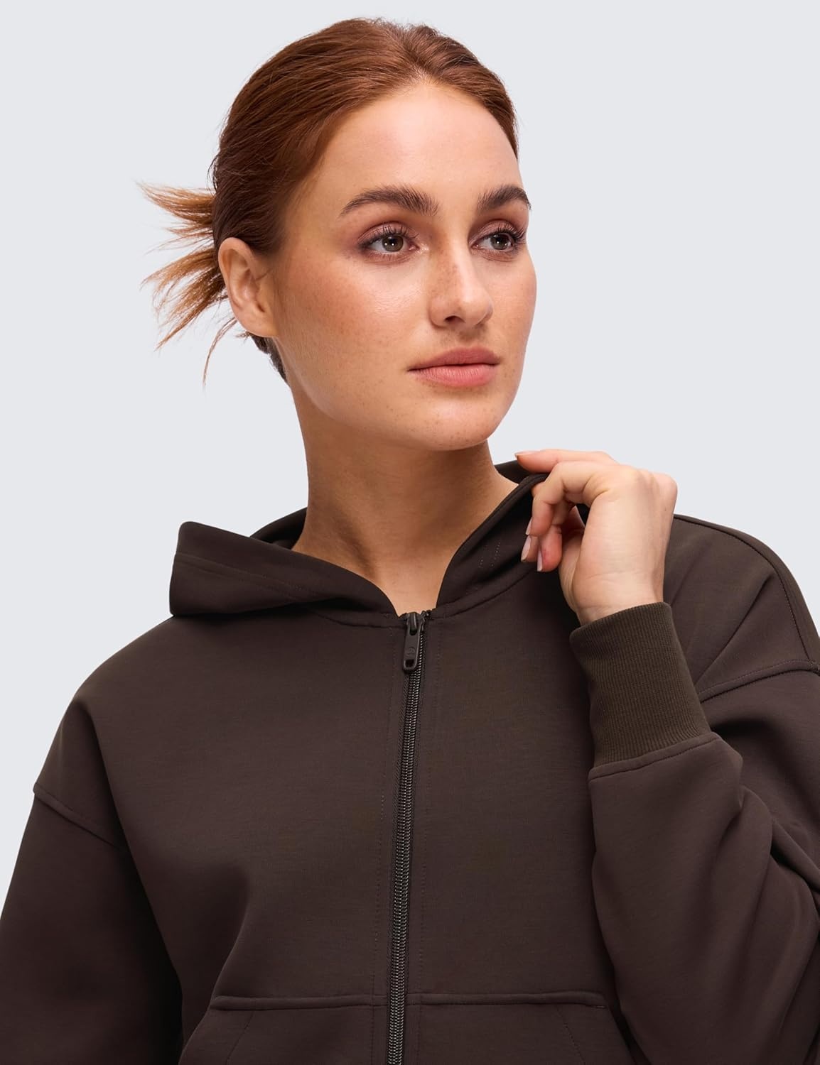 image:imageCRZ YOGA SoftAura Full Zip Hoodies for Women Workout Casual Zipper Hooded Sweat Shirts with PocketsHot Fudge Brown