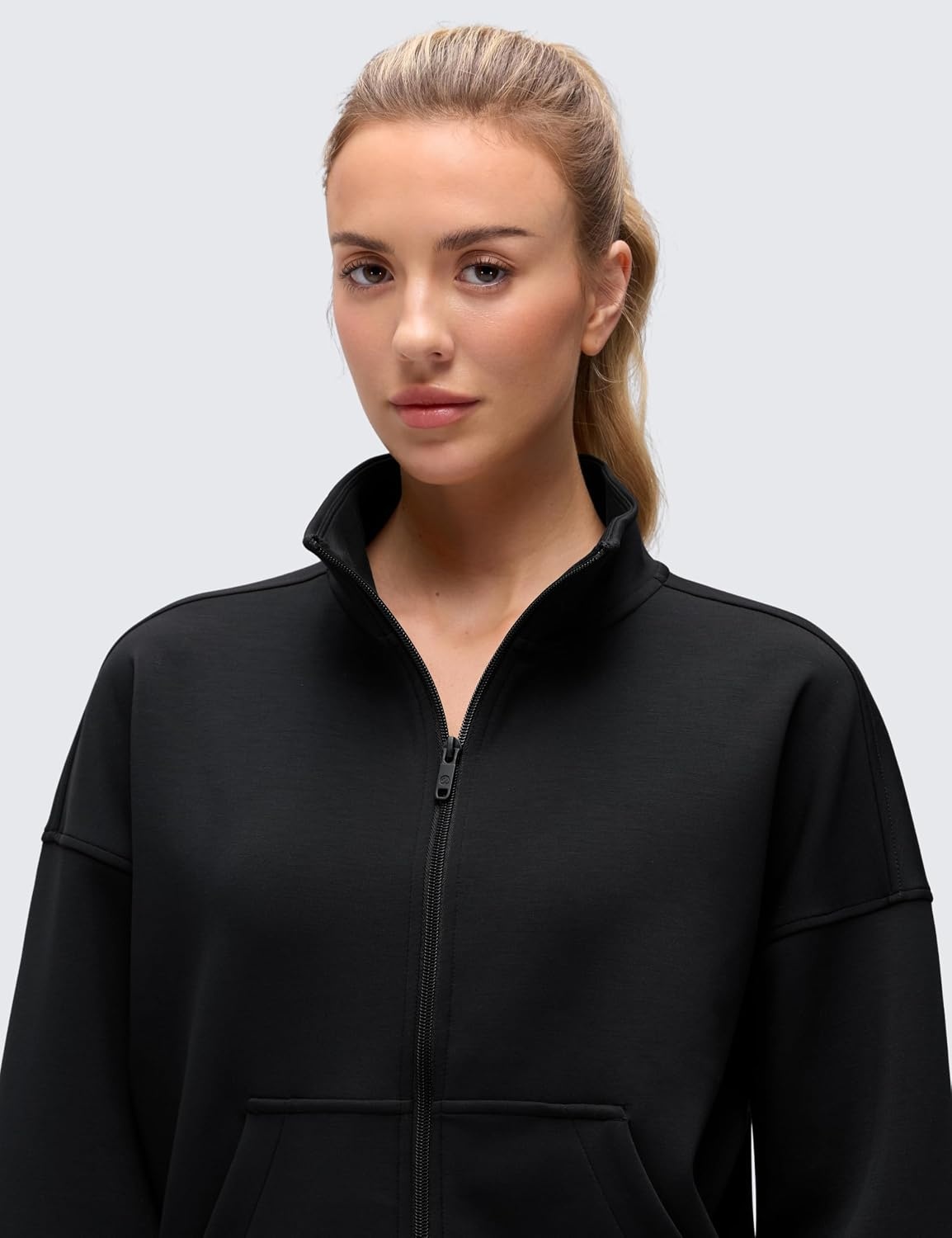 image:imageCRZ YOGA SoftAura Full Zip Sweatshirt for Women Workout Casual Zipper Funnel Neck Sweat Shirts Jackets with PocketsBlack