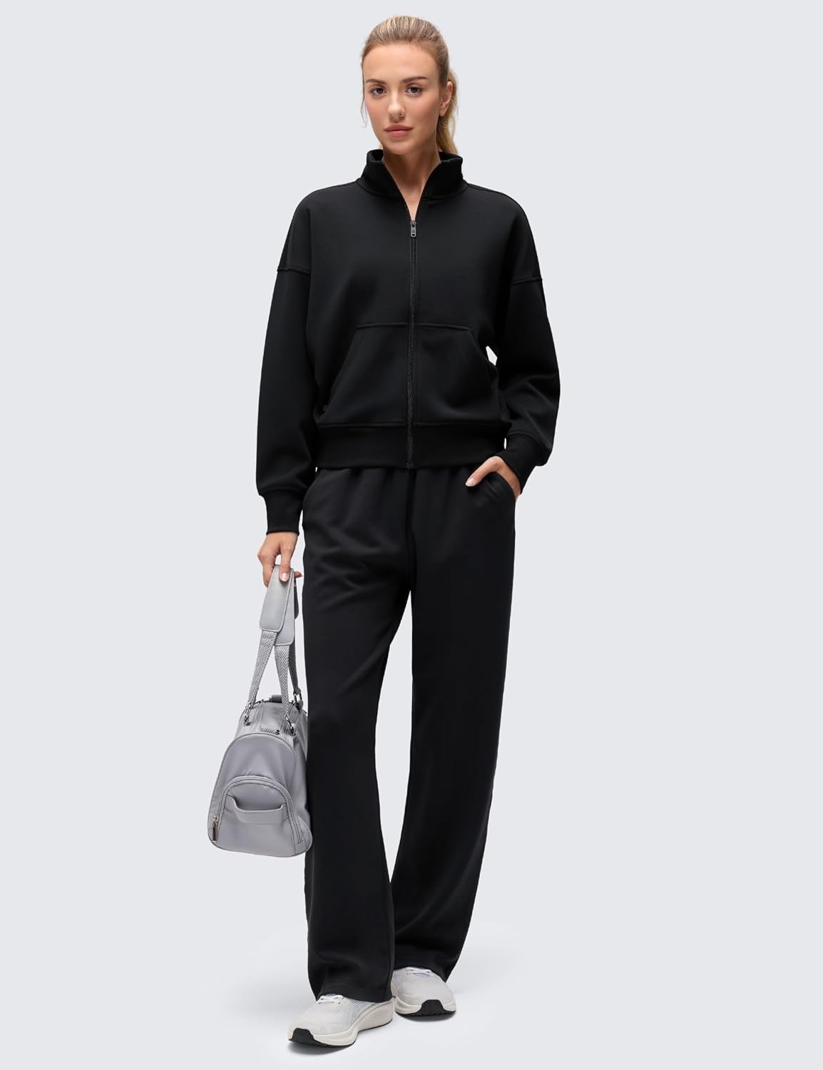image:imageCRZ YOGA SoftAura Full Zip Sweatshirt for Women Workout Casual Zipper Funnel Neck Sweat Shirts Jackets with PocketsBlack