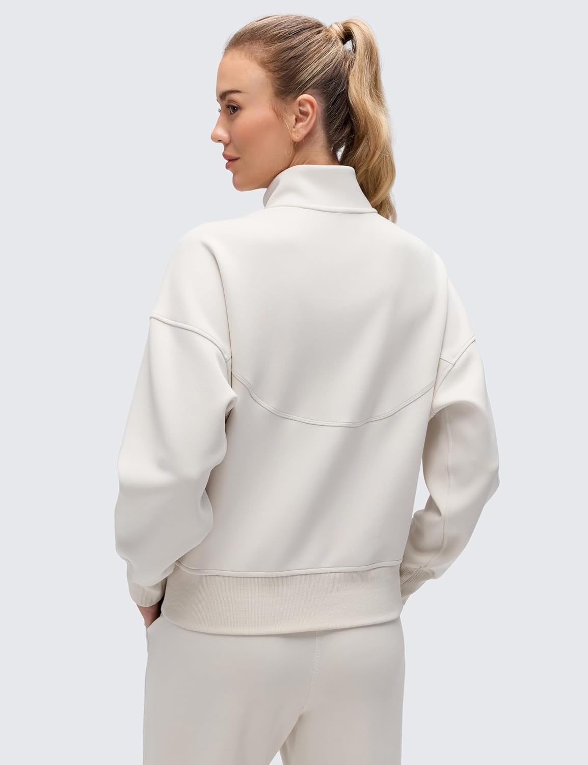 image:imageCRZ YOGA SoftAura Full Zip Sweatshirt for Women Workout Casual Zipper Funnel Neck Sweat Shirts Jackets with PocketsMilky White Bone
