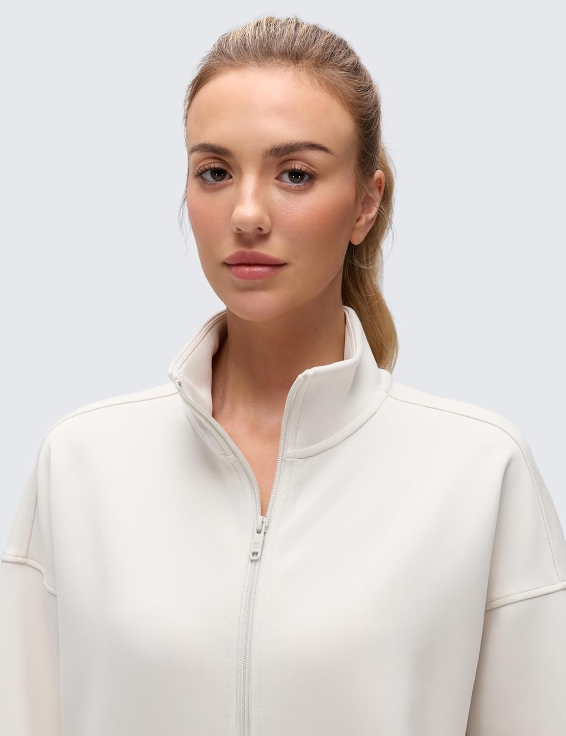 image:imageCRZ YOGA SoftAura Full Zip Sweatshirt for Women Workout Casual Zipper Funnel Neck Sweat Shirts Jackets with PocketsMilky White Bone