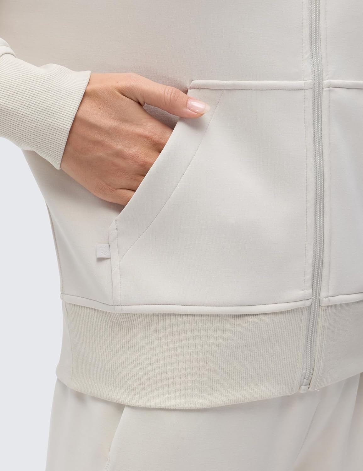 image:imageCRZ YOGA SoftAura Full Zip Sweatshirt for Women Workout Casual Zipper Funnel Neck Sweat Shirts Jackets with PocketsMilky White Bone