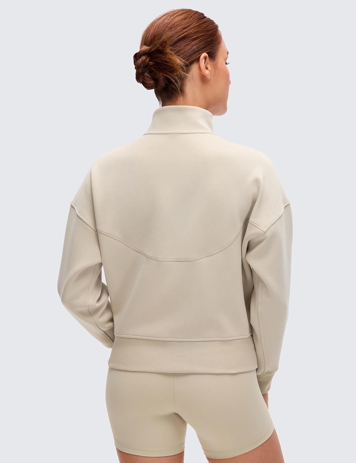 image:imageCRZ YOGA SoftAura Full Zip Sweatshirt for Women Workout Casual Zipper Funnel Neck Sweat Shirts Jackets with PocketsMojave Tan