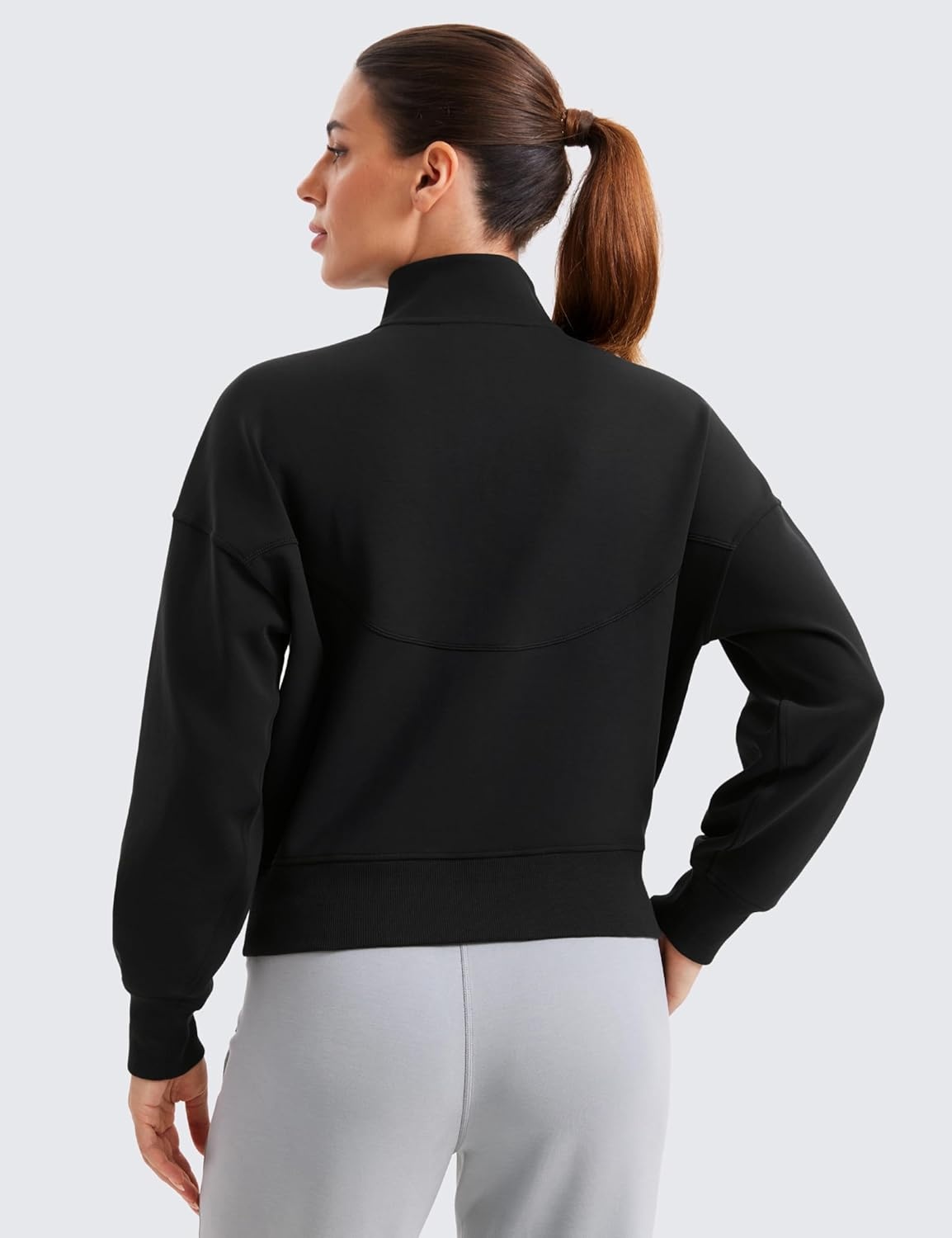 image:imageCRZ YOGA SoftAura Half Zip Sweatshirt for Women Pullover Workout Casual Funnel Neck Sweat Shirts with PocketBlack