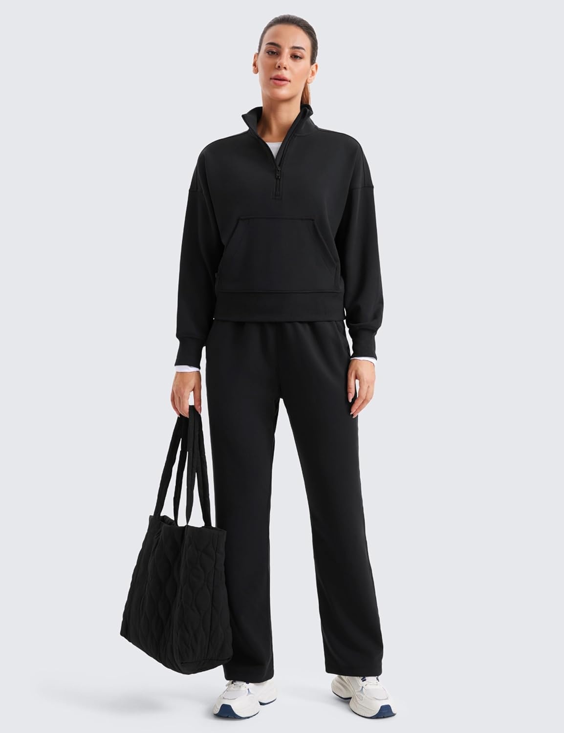 image:imageCRZ YOGA SoftAura Half Zip Sweatshirt for Women Pullover Workout Casual Funnel Neck Sweat Shirts with PocketBlack