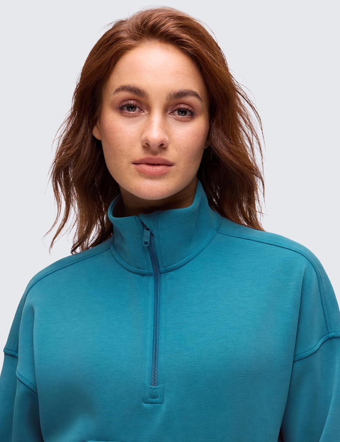 image:imageCRZ YOGA SoftAura Half Zip Sweatshirt for Women Pullover Workout Casual Funnel Neck Sweat Shirts with PocketHawaiian Blue