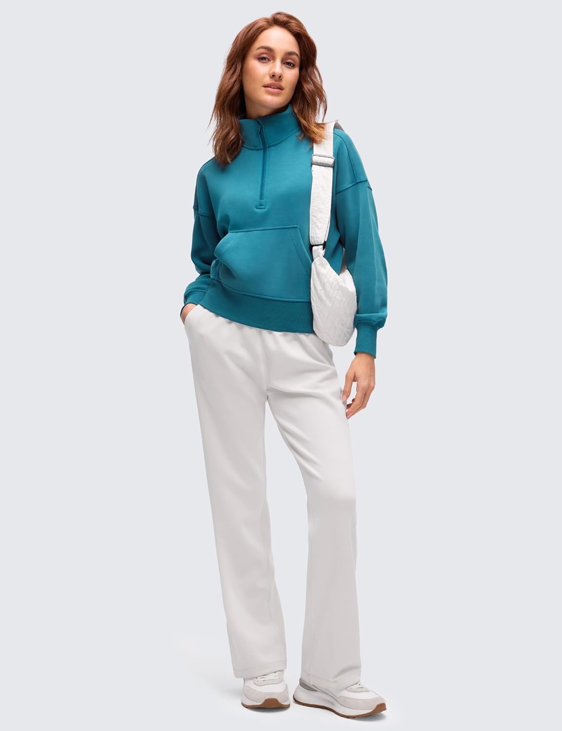 image:imageCRZ YOGA SoftAura Half Zip Sweatshirt for Women Pullover Workout Casual Funnel Neck Sweat Shirts with PocketHawaiian Blue