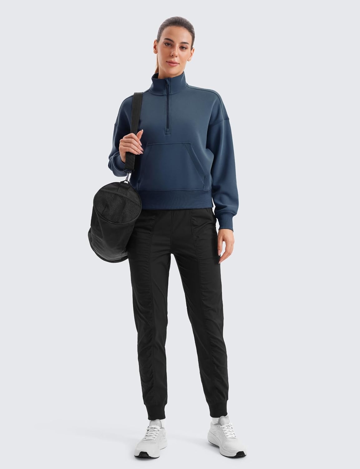 image:imageCRZ YOGA SoftAura Half Zip Sweatshirt for Women Pullover Workout Casual Funnel Neck Sweat Shirts with PocketInk Blue
