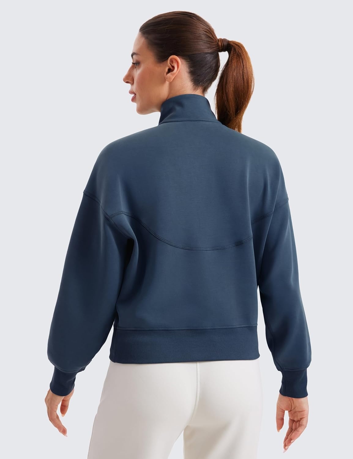 image:imageCRZ YOGA SoftAura Half Zip Sweatshirt for Women Pullover Workout Casual Funnel Neck Sweat Shirts with PocketInk Blue
