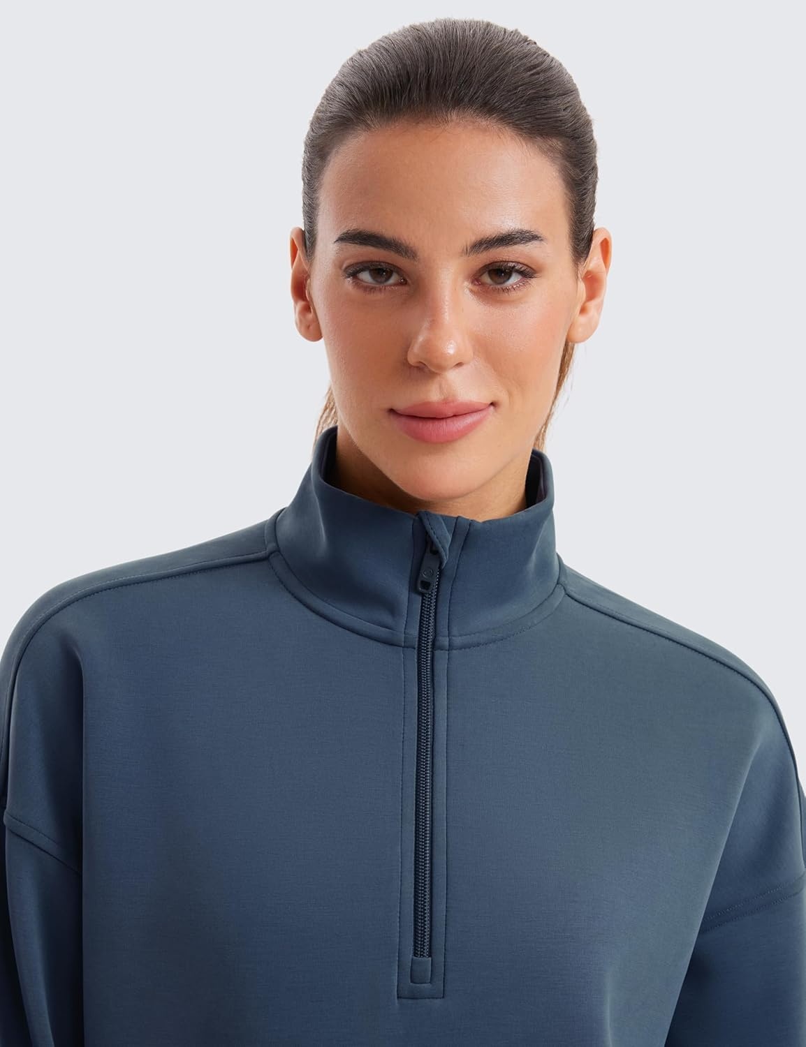 image:imageCRZ YOGA SoftAura Half Zip Sweatshirt for Women Pullover Workout Casual Funnel Neck Sweat Shirts with PocketInk Blue