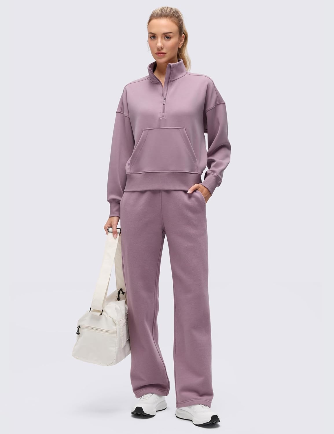 image:imageCRZ YOGA SoftAura Half Zip Sweatshirt for Women Pullover Workout Casual Funnel Neck Sweat Shirts with PocketLight Lavender