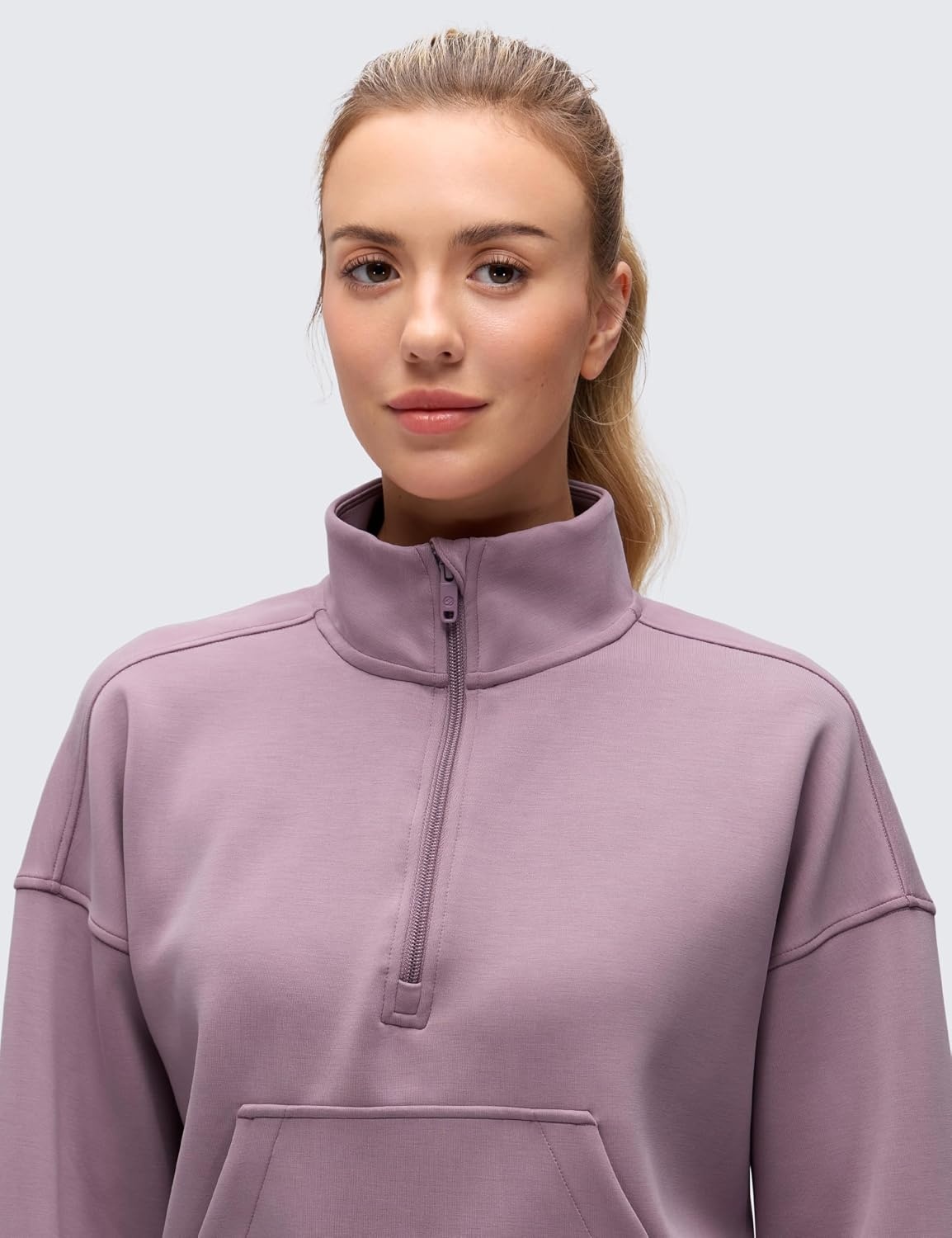 image:imageCRZ YOGA SoftAura Half Zip Sweatshirt for Women Pullover Workout Casual Funnel Neck Sweat Shirts with PocketLight Lavender